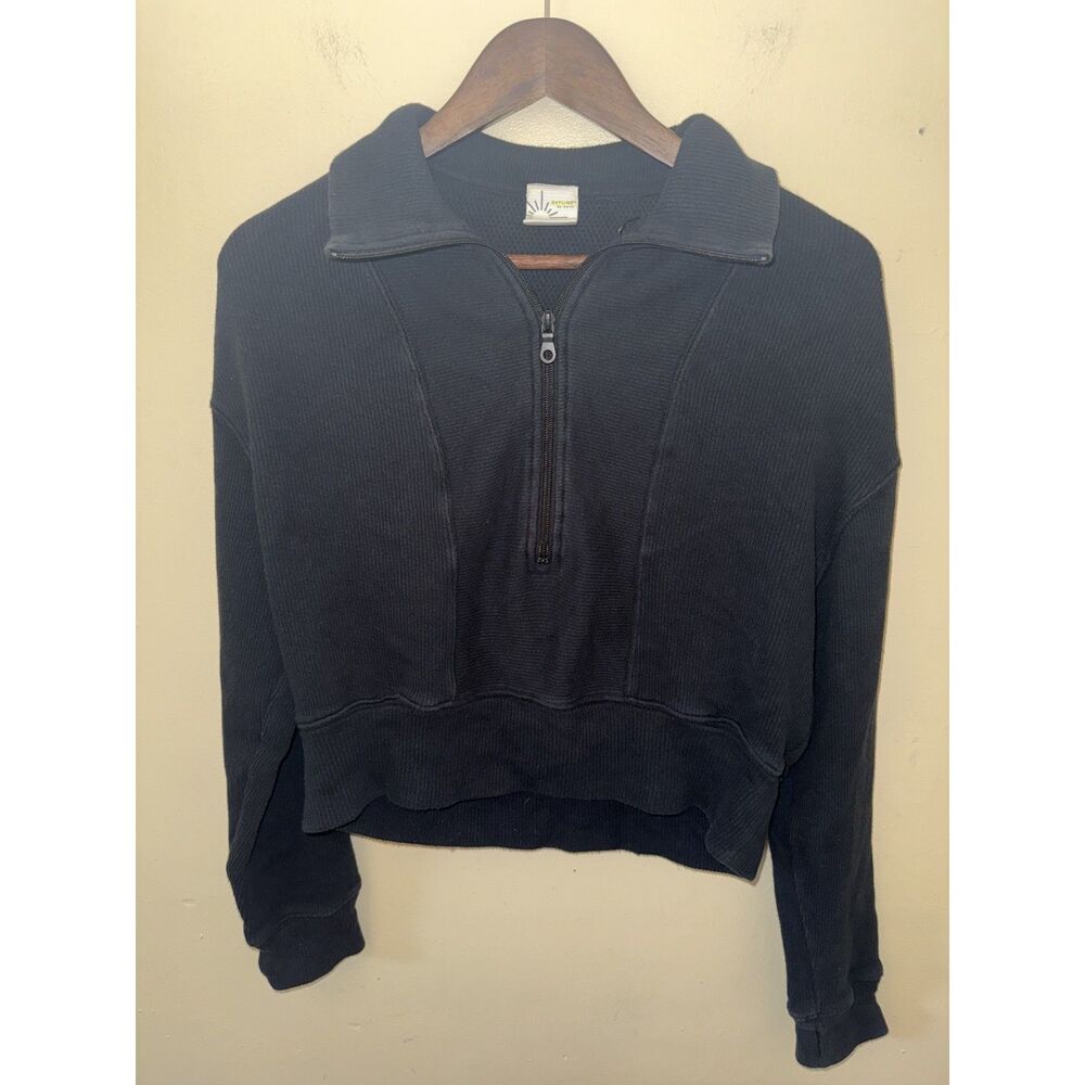 OFFLINE by Aerie Throwback Corset Cropped Quarter Zip Black Cotton Pullover XS